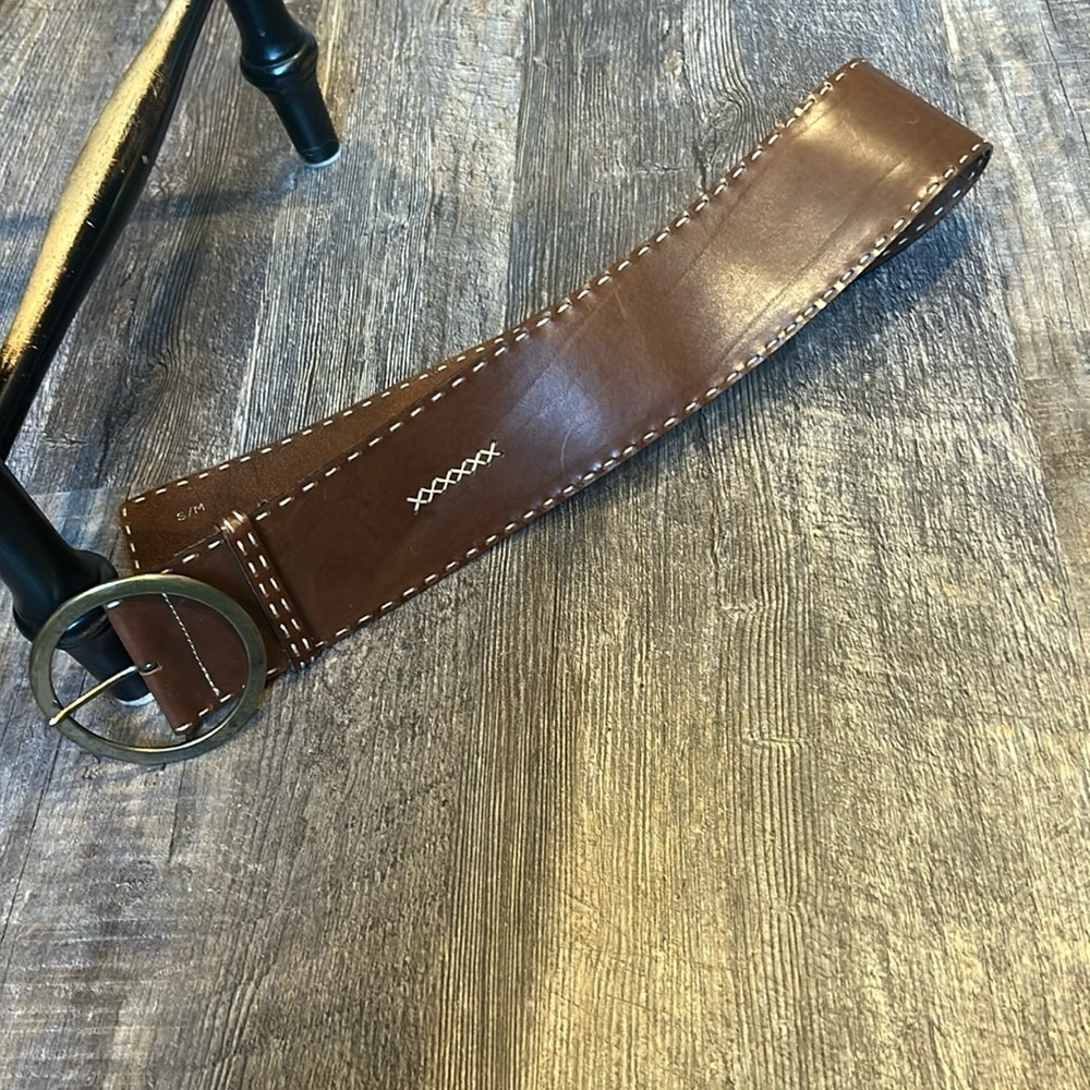 Genuine Leather Belt Made In Italy Brown With White Stitching Classic S/M